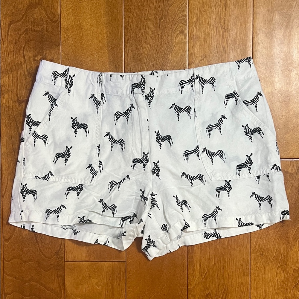 LOFT Zebra Print Linen Blend Shorts Size 2 Black White Safari Resort Summer - Picture 2 of 9